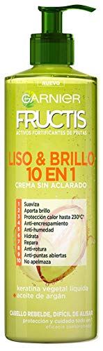 Garnier Fructis Liso & Brillo 10 en 1 Crema Sin Aclarado para Pelo Liso, Rebelde, Difícil de Alisar - 400 ml