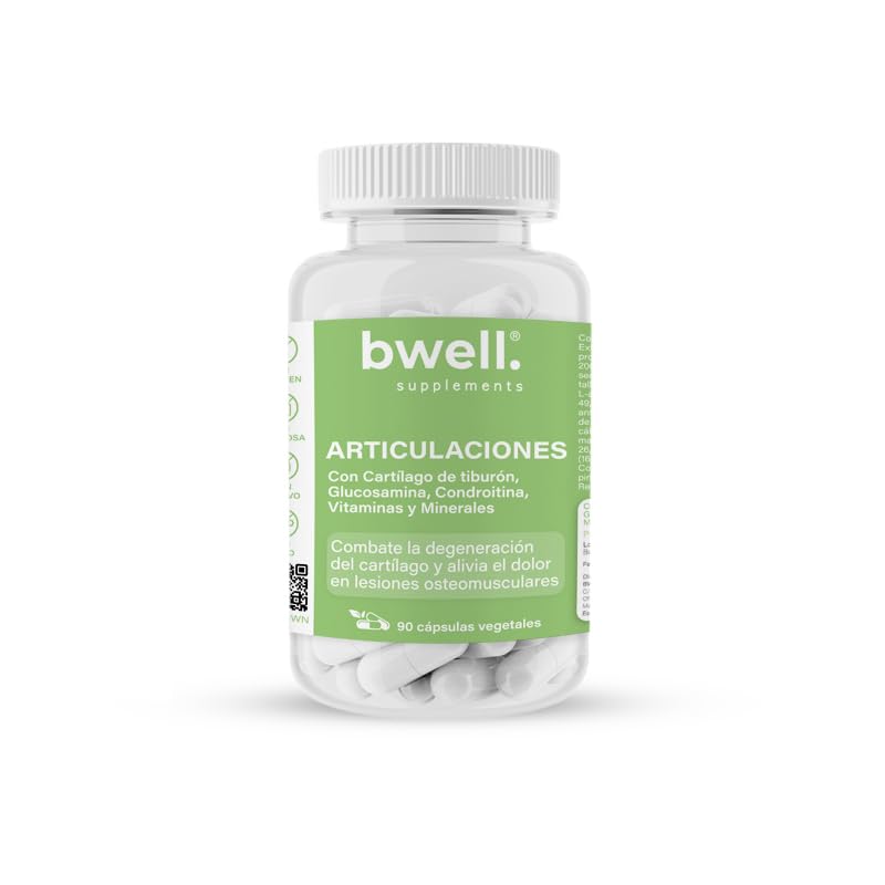 Bwell Supplements 90 Cápsulas - ARTICULACIONES - Con Cartílago de tiburón, Glucosamina, Condroitina, Vitaminas y Minerales - Sin gluten, apto para veganos y sin OMG