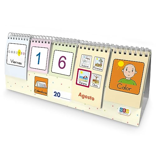 Calendario de Escritorio para Niños con pictogramas: Atemporal. Aprende Días, Meses, Estaciones y Tiempo Atmosférico