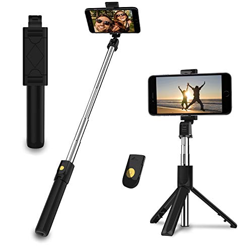 EasyULT Palo Selfie Trípode, 3 en 1 Extensible Bluetooth Selfie Stick Rotación, con Mando a Distancia Inalámbrico Desmontable, para Huawei y Otros Android e iOS de 4.7-6 Pulgadas-Negro