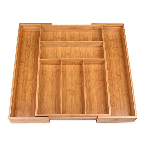 Cubertero de bambú Schramm® para cajones de tamaño ajustable 30-48x46x5 cm Cubertero 5-7 compartimentos Cubertero Organizador de cocina
