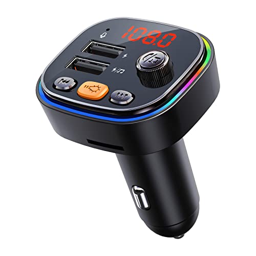 SHGK Transmisor FM Bluetooth 5.0 para Coche, Manos Libres Inalámbrico Reproductor MP3 Coche, Adaptador de Radio con Dual USB 5V/3.1A & 1A, Soporte Tarjetas SD, USB Flash Drive