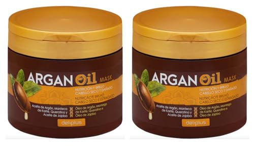 Pack 2 - Mascarilla Argan Oil cabello seco y dañado. Paquete 2 Tarros de 400 ml. Total 800 ml. Deliplus