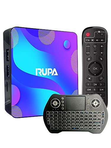 RUPA Android 11 TV Box, 4GB RAM 32GB ROM TV Box Compatible con 1080P Ultra HD 4K HDR USB 3.0, RK3318 Dual-WiFi 2.4/5.8GHz 100M LAN Smart TV Box con Mini Teclado