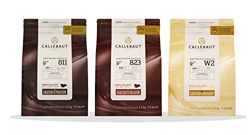 Callebaut 3 x 2,5kg Bundle - Cobertura de Chocolate con Leche, Negro & Blanco Belga - Finest Belgian Chocolate (Callets) Lote de 3 x 2,5kg