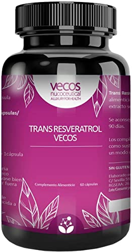 Resveratrol Puro para Reforzar el Sistema Inmunológico | Trans-Resveratrol Vecos | 60 Cápsulas | Contribuye al Mantenimiento Normal de la Piel | Propiedades Antioxidantes