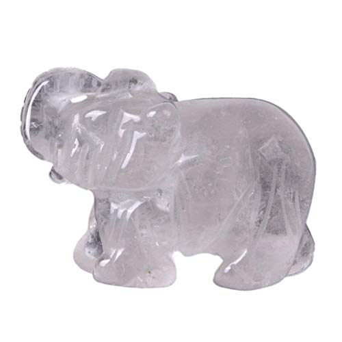 June&Ann Estatua de elefante de cuarzo natural blanco claro, piedra preciosa de bolsillo, escultura de elefante tallada con cristales curativos para decoración del hogar - 2 pulgadas