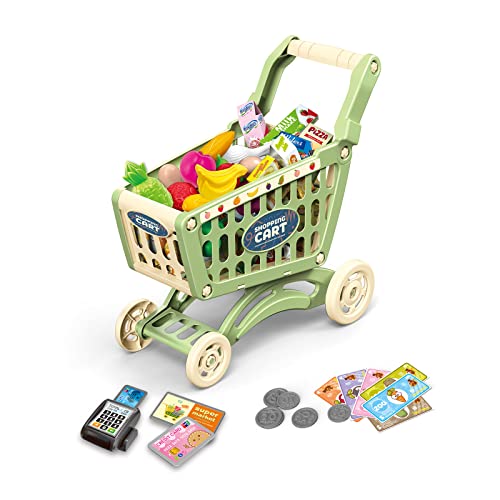 RedCrab Carro Compra Juguetes Infantil, Juego de Accesorios de Tienda de 54 Piezas, Carrito de Compras de Juguete para Regalo Educativo (Verde)