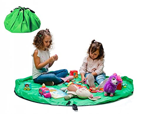 Funky Planet Bolsa de almacenamiento de juguetes para Lego, Bolsas de organizador, Alfombra de juego para niños de 60 pulgadas (150 cm) - Organizador portátil de juguetes para niños (Green)