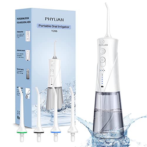 Irrigador bucal inalámbrico PHYLIAN para limpieza dental con 3 modos (normal, pulso, punto) DIY 15 ajustes de presión de agua,