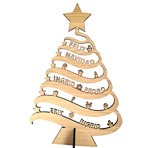 Arbol de Navidad de Madera Personalizado con Nombres, decoración Navideña de Madera, Árbol de Madera con el Nombre de la Familia, con el Logotipo de la Empresa Original