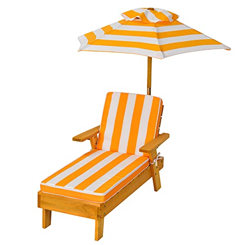 KOMFOTTEU Silla para niños de abeto, esponja y tela, transpirable y robusta, sillón con paraguas, tumbona para playa y balcón y borde de piscina, hasta 50 kg