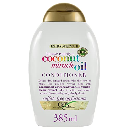 OGX Acondicionador Reparador sin Sulfatos para Pelo Dañado, Coconut Miracle Oil, 385 ml