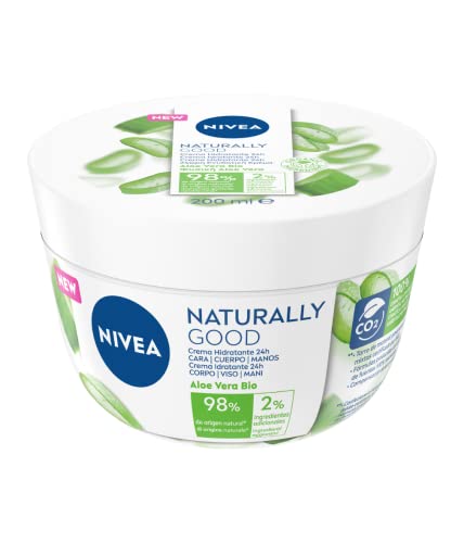 NIVEA Naturally Good Crema Hidratante Corporal 24h Aloe Vera BIO (1 x 200 ml), crema para cara, cuerpo y manos con un 98% de ingredientes de origen natural