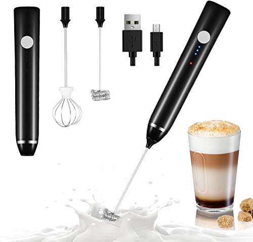 Dallfoll Espumador de Leche Eléctrico, USB recargable batidor eléctrico, vaporizador de leche, Bubbler leche para Latte, capuchino, huevo batidoo (negro)