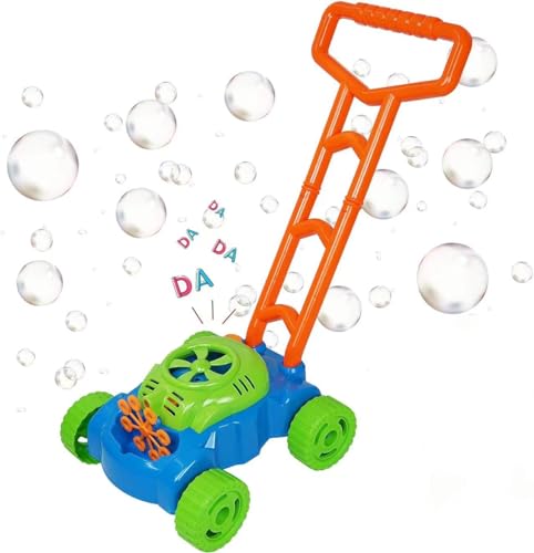 Máquina de Burbujas para Niños, Mecanismo de Soplado Automático, Juguete Bubble Lawn Mower con 2 botellas de líquido, Juguetes al aire libre Regalos para Jardín