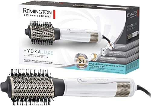 Remington AS8901 Hydraluxe - Cepillo de Aire, Moldeador de Pelo, Tecnología Hydracare, Cepillo Secador, Acondicionamiento Iónico, Cerámica, 1200W, 3 Temperaturas y 2 Velociades, Blanco