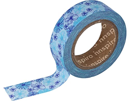 INNSPIRO Cinta masking tape Washi flores azul 15mm.x10xm. Serie Ultramar