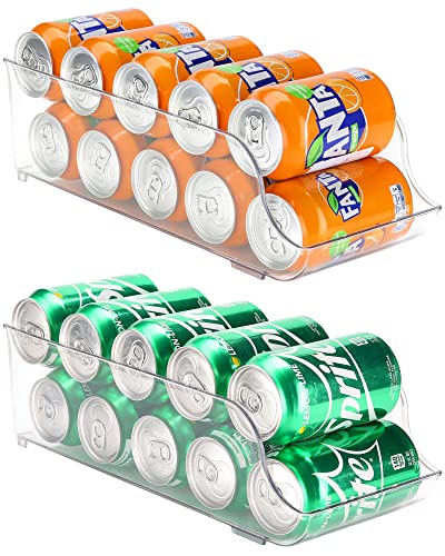 【2Packs】Puricon Organizador de Latas y Botellas para Refrigerador, Contenedores Apilables de Plástico para Almacenamiento de Bebidas, Frutas, Verduras, Aperitivos, etc. -Transparente