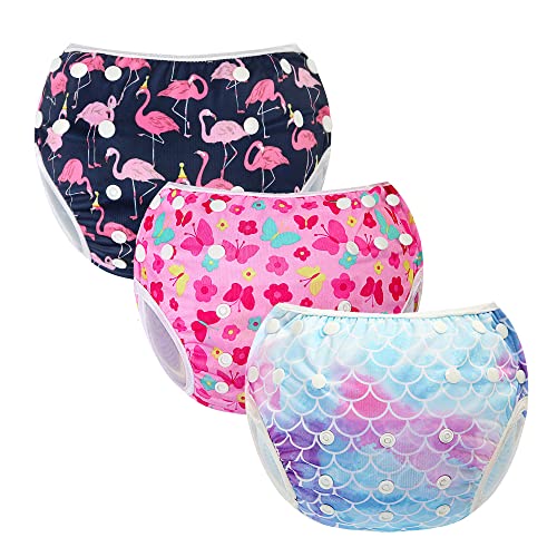 MIXIDON Pañal de natación reutilizable traje de baño infantil ajustable para niña pañales lavables conjunto de traje de baño de talla única para 0-3 años