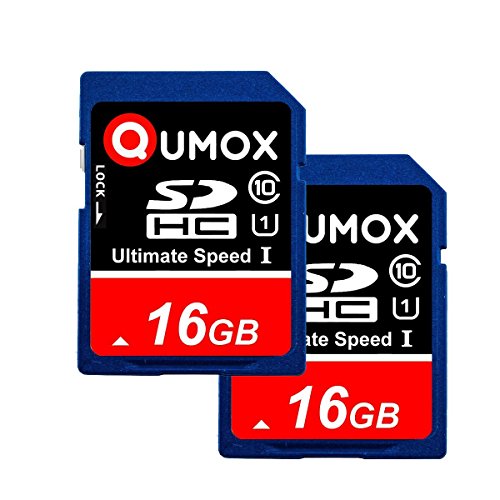 QUMOX 2 x 16GB Tarjeta SDHC de Memoria de Clase 10 UHS-I, Alta Velocidad, Velocidad de Escritura de hasta: 15MB/S, Velocidad de leído de hasta: 40MB/S