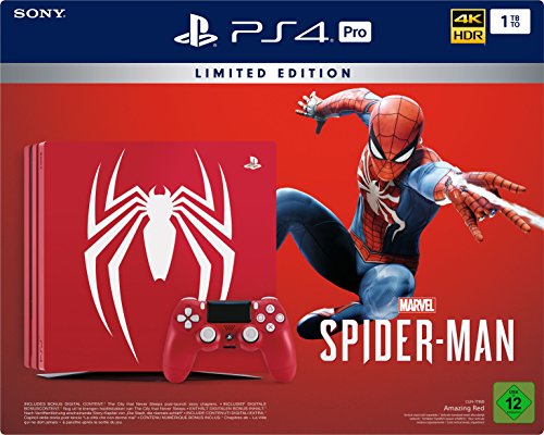 PlayStation 4 Pro - Konsole (1TB) Limited Edition Marvel's Spider-Man Bundle inkl. 1 DualShock 4 Controller, rot [Importación alemana]