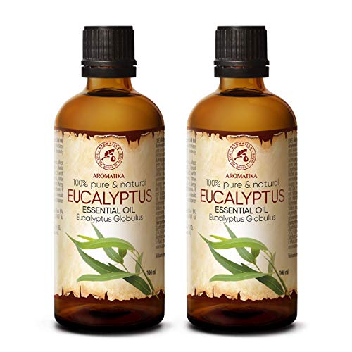 Aceite Esencial de Eucalipto 200ml - Eucalyptus Globulus - 100% Puro y Natural - Aceites de Eucalipto 2x100ml - Mejor para la Belleza - Sauna - Aromaterapia - Inhalación - Difusor de Aroma