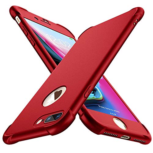 ORETECH Funda Compatible con iPhone 7 Plus et iPhone 8 Plus, con 2 X Protector de Pantalla de Vidrio Templado Carcasa para iPhone 8 Plus Silicona Ligera TPU Bumper Rubber Caso para iPhone 7 Plus Rojo