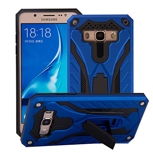 BestST Funda Samsung Galaxy J7 2016 Azul+Pantalla de Cine,Híbrida Doble Capa Rugged Armor Case Choque Absorción Protección Dual Layer Bumper Carcasa con Pata de Cabra para Galaxy J7 2016,