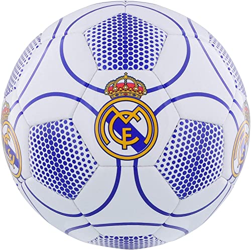 Roger's Balón oficial de fútbol Real Madrid. Pelota de fútbol blancos. Blanco Azul. Talla para adultos y niños (tamaño 5 - grande)