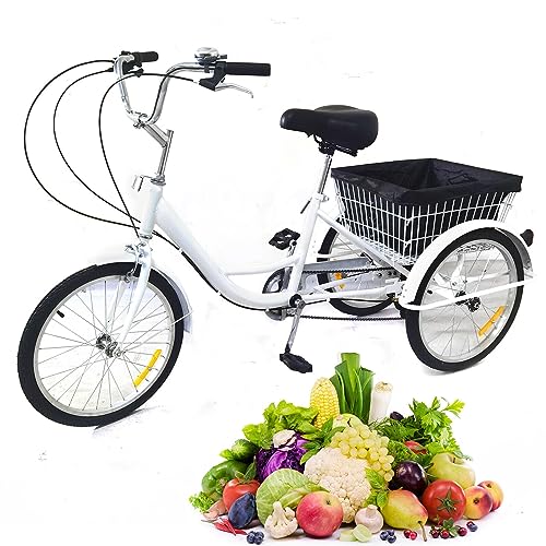 XUEMANSHOP Triciclo de 20 Pulgadas para Adultos, Triciclo de 3 Ruedas, Bicicleta de 8 velocidades con Cesta de la Compra, Adecuado para Compras Deportivas al Aire Libre, Adecuado para Hombres y