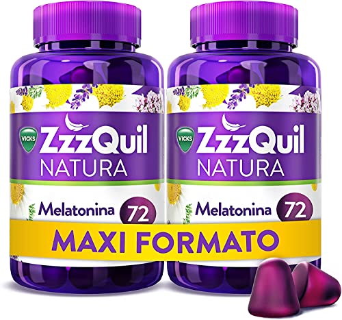 ZzzQuil Natura Pastillas para dormir en formato gummy, a base de melatonina y extractos de lavanda, valeriana y camomila, 72 x2 gummies