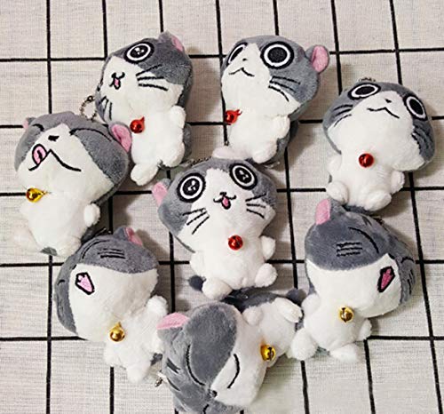 HKMB 8CM Kawaii Cat Backyard Cat Llavero de Felpa Juguetes Miau colección Mini muñecos de Peluche Suaves llaveros Colgantes