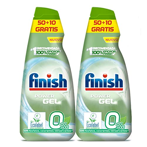 Finish Power Gel 0% Detergente Gel Lavavajilla con Certificado Ecológico, 2 unidades - 120 Dosis