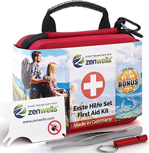 Zenwells Botiquín de Primeros Auxilios - First Aid Kit de Emergencia para Viajes, Coche, Camping, Deportes - Bolsa Completa y Robusta Made in Germany