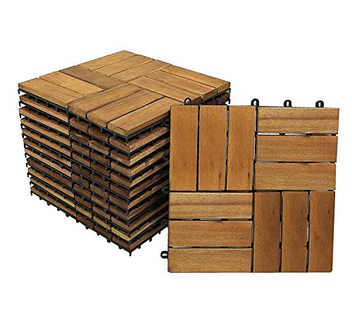 SAM® Baldosas de madera en acacia para terraza o balcón Versión 2, set de 11 piezas de aprox. 1m², baldosas de 12 tablones de madera, suelo con estructura de drenaje