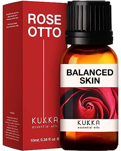 Kukka Aceites esenciales de rosa para piel y aromaterapia - Aceite de rosa de grado terapéutico 100% puro para rostro - Aceite esencial de rosa para difusor, piel, rostro, cabello y perfume (10ml)