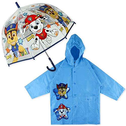 Paraguas Transparente Infantil y Chubasquero Pack Patrulla Canina, Mango en color rojo o azul aleatorio, Talla 4 años