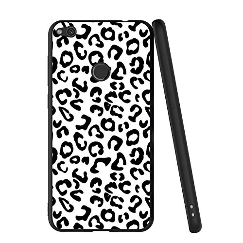 Yoedge Funda Huawei P8 Lite 2017, Ultra Slim Cárcasa Silicona Negro con Dibujos Animados Diseño Patrón 360 Bumper Case Cover para Huawei P8 Lite 2017, Leopardo Blanco