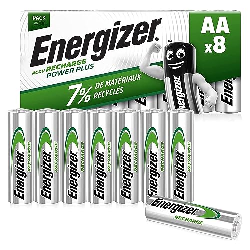 Energizer Pilas recargables AA, Power Plus Recharge, paquete de 8, pilas recargables AA - Exclusivo de Amazon