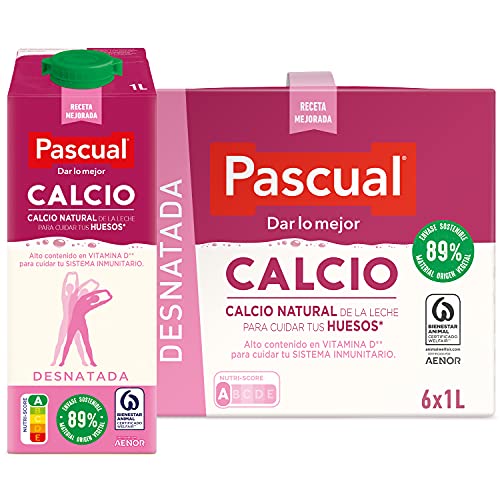 Pascual- Leche Uperisada Pascual. Desnatada 100% Calcio Natural. Bienestar Animal- Formato 6 X 1L