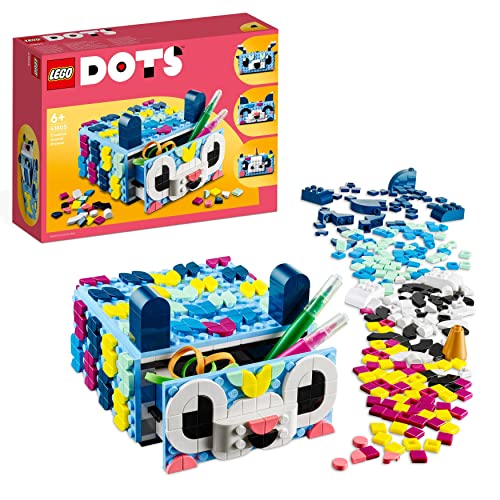 LEGO 41805 Dots Cajón Animales Creativos, Caja de Almacenamiento, Organizador de Escritorio, Manualidades para Niños y Niñas, Regalo de Semana Santa y Pascua