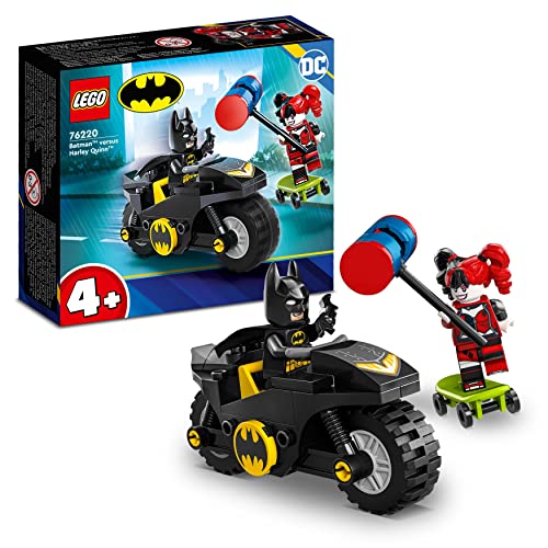 LEGO, 76220 DC Batman contra Harley Quinn Juguete de Construcción, Figuras de Acción, Monopatín y Moto para Niños y Niñas de 4 Años o Más, Superhéroes, Multicolor
