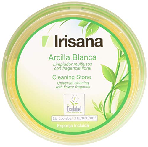 Irisana - Arcilla Blanca - 400 g - Con 1 Esponja - Limpiar, Abrillantar, Desengrasar y Eliminar la Cal - Borrador Mágico para Todo Tipo de Superficies