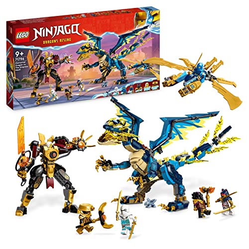 LEGO 71796 Ninjago Dragón Elemental contra la Emperatriz Mech, Juguete de Construcción de con Dragón, Figura de Acción, Flyer Ninja y 6 Minifiguras, Regalo Coleccionable para Niños y Niñas