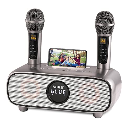 máquina Karaoke Profesional, portátil con Bluetooth,Altavoz con microfono inalambrico, niña,Dual UHF para TV, Cantar, Fiesta, Boda, Discurso(Gris)