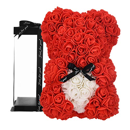 Oso de rosas, rosa de peluche, flores artificiales para siempre, el mejor regalo para mujeres, regalos para novia, regalos para ella, regalo de cumpleaños (rojo)