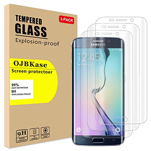 OJBKase [Juego de 3 protectores de pantalla de cristal templado compatible con Samsung Galaxy S6 Edge, sin burbujas, dureza 9H