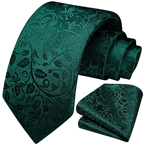 HISDERN Corbatas de Hombre Corbata Verde Paisley Elegantes Conjunto Corbata y Pañuelo a Juego de Corbatas Flores Boda Fiesta Business Oficina