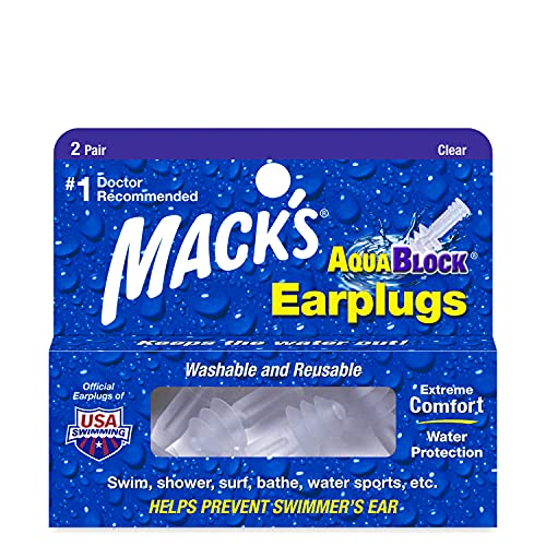 Macks Aqua Block - Tapones para los oídos para natación, color transparente, talla 2 Pairs